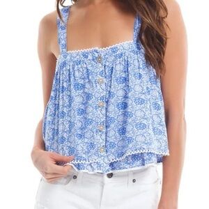Free People Sweet Caroline Floral Blue Tiered Flowy Tank Top Size L